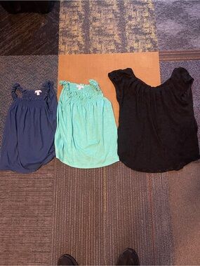 Kohl's Smocked Neck Tank Tops - Black, Navy, Mint